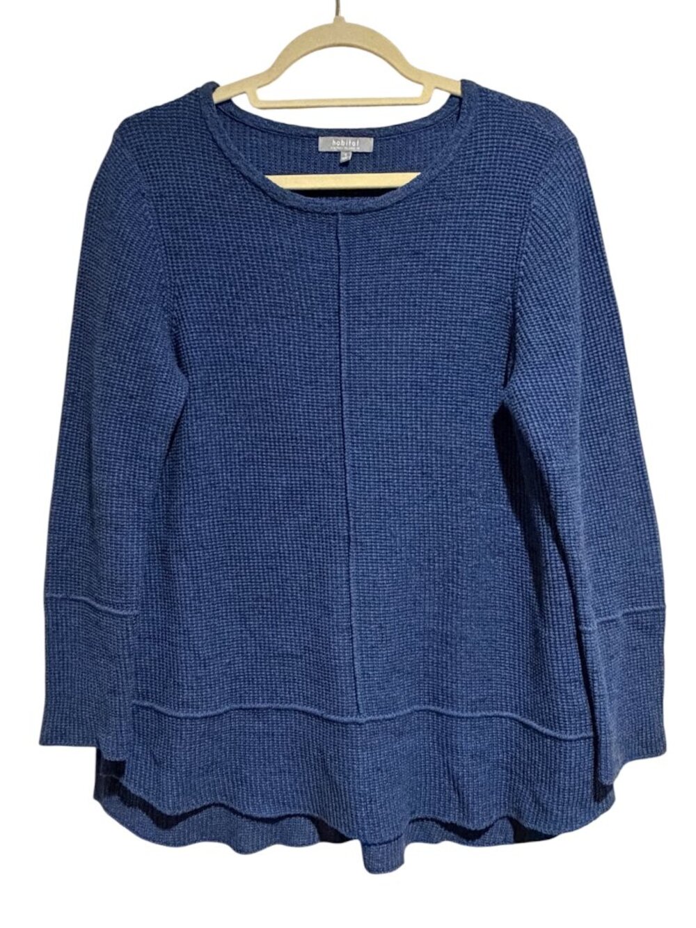 Habitat Waffle Knit Long Sleeve Sweater Seam Detail Blue